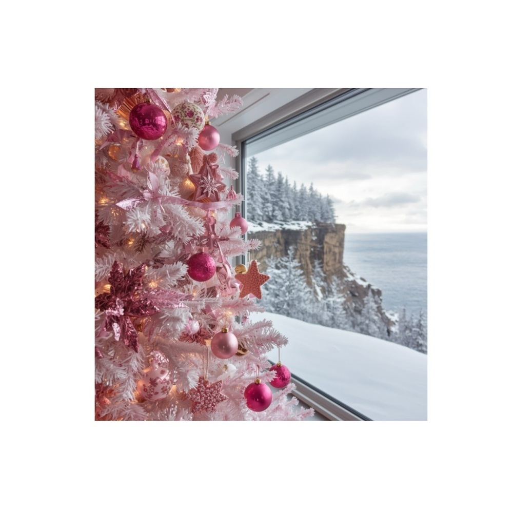 HANDCRAFTED digital art print poster Elegant Pink and White Holiday Tree art